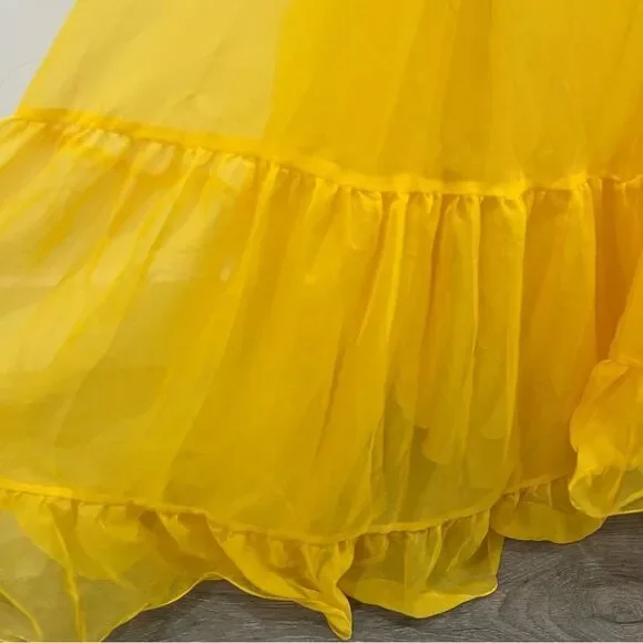 NWT Mac Duggal 67911 Yellow Ruffle Chiffon Cutout Maxi Dress size 0
